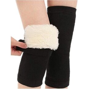 1 Pair Unisex Thicken and Lengthen Knee Pads Winter Warmth and Velvet Knee Pads Thermal Knee Joint Brace Pad Leg Warmer Sleeves Knee Support for Women Men Cold Weather (Black, XL Size)