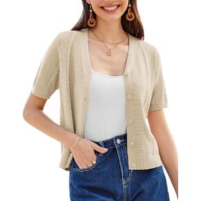 GRACE KARIN Women Short Sleeve Cropped Cardigan Crochet Knit Lightweight Button Down V Neck Bolero Sweater Top 2024
