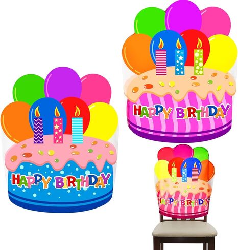 Frienda 2 Pieces Chair Cover Birthday Chair Cover for Kids Colorful Birthday Seat Cover for Classroom Chair Birthday Chair Decorations for Home Party Classroom, 25.5 x 19.5 Inches (Blue) in Saudi Arabia