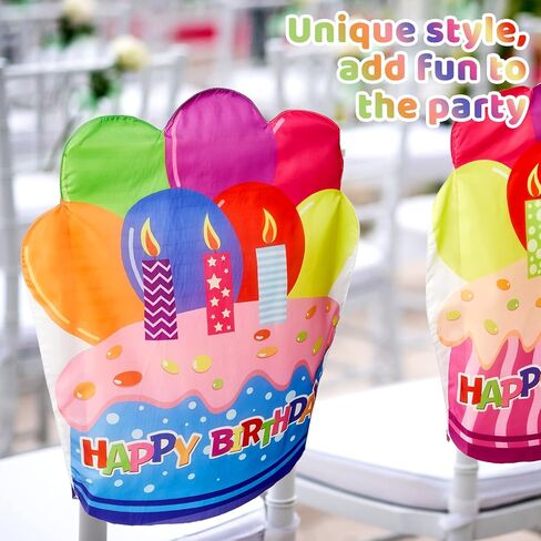 Frienda 2 Pieces Chair Cover Birthday Chair Cover for Kids Colorful Birthday Seat Cover for Classroom Chair Birthday Chair Decorations for Home Party Classroom, 25.5 x 19.5 Inches (Blue) in Saudi Arabia
