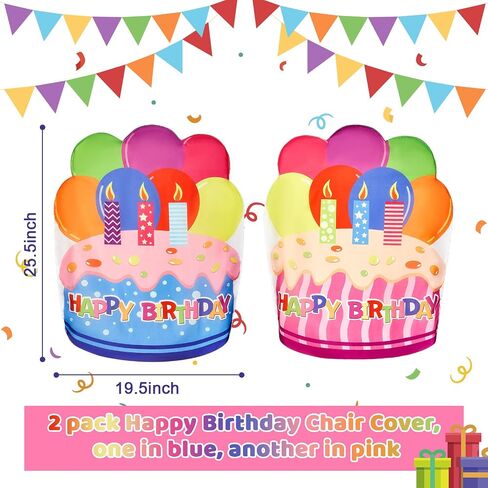 Frienda 2 Pieces Chair Cover Birthday Chair Cover for Kids Colorful Birthday Seat Cover for Classroom Chair Birthday Chair Decorations for Home Party Classroom, 25.5 x 19.5 Inches (Blue) in Saudi Arabia