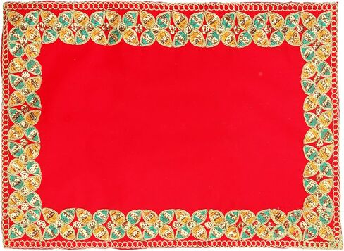 مجموعة Red Velvet Pooja Mat Aasan مكونة من قطعتين من قماش Puja المزخرف لديكورات المهرجانات الهندية التقليدية متعددة الأغراض (كبيرة 13 بوصة × 9 بوصة) (صغيرة 10 بوصة × 7 بوصة) in Saudi Arabia