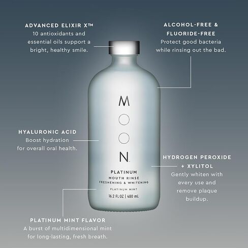 MOON Platinum Mouth Rinse, Gentle Mouthwash for Adults, Freshens Breath and Whitens Teeth, Fluoride-Free, Alcohol-Free, Platinum Mint, 16.2 oz in Saudi Arabia
