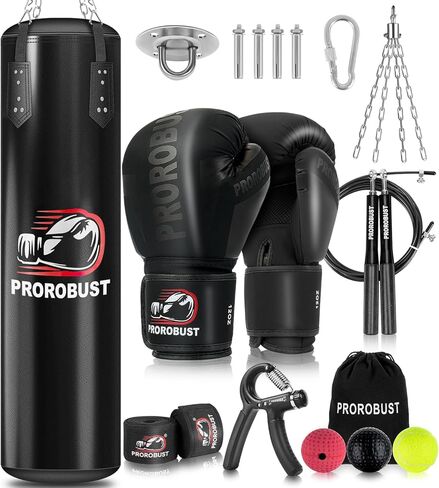 Prorobust Punching Bag for Adults, 4ft PU Heavy Boxing Bag Set with 12 oz Gloves 180-inch Hand Wraps Suitable for MMA Karate Kickboxing Boxing Trainging - Unfilled in Kuwait