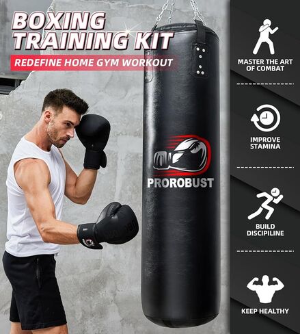 Prorobust Punching Bag for Adults, 4ft PU Heavy Boxing Bag Set with 12 oz Gloves 180-inch Hand Wraps Suitable for MMA Karate Kickboxing Boxing Trainging - Unfilled in Kuwait