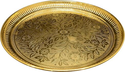 Satvik 10 بوصة نحاس منقوش Pujan Thali من أجل Puja/Pooja منقوش بالنحاس الهندي Bhog لوحة Karwa Chauth لوحة طقوس هندوسية Thali Pooja عناصر للمنزل والمعبد in Kuwait