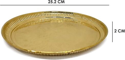 Satvik 10 بوصة نحاس منقوش Pujan Thali من أجل Puja/Pooja منقوش بالنحاس الهندي Bhog لوحة Karwa Chauth لوحة طقوس هندوسية Thali Pooja عناصر للمنزل والمعبد in Kuwait