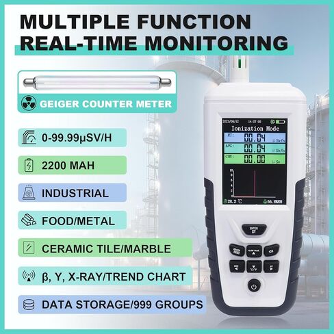 Geiger Counter, Bonxrdun Nuclear Radiation Detector, Nuclear Monitor Meter, X, β, γ Rays, 2200mAh, Portable Radiation Dosimeter, Suit for Lab, Education, Emergency, Radiation Monitoring in Kuwait