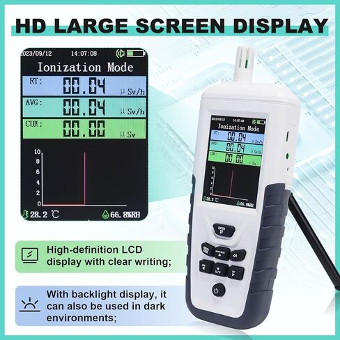 Geiger Counter, Bonxrdun Nuclear Radiation Detector, Nuclear Monitor Meter, X, β, γ Rays, 2200mAh, Portable Radiation Dosimeter, Suit for Lab, Education, Emergency, Radiation Monitoring in Kuwait