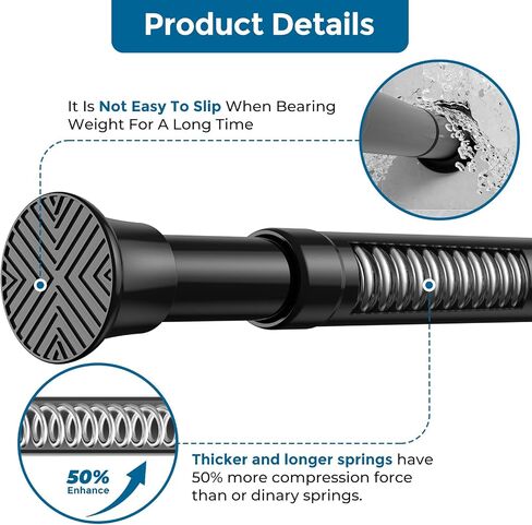 AIZESI Tension Rod 23 to 48 Inch, 1Pcs Black Tension Rod Tension Curtain Rod, Spring Tension Rod No Drilling Adjustable Curtain Rod for window，kitchen，closet，doorway in Saudi Arabia