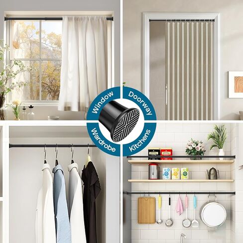 AIZESI Tension Rod 23 to 48 Inch, 1Pcs Black Tension Rod Tension Curtain Rod, Spring Tension Rod No Drilling Adjustable Curtain Rod for window，kitchen，closet，doorway in Saudi Arabia
