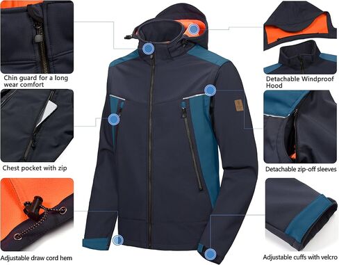 Little Donkey Andy Men's Waterproof Softshell Jacket with Detachable Sleeves and Hood, Fleece Mountain Ski Snow Rain Coat Dark Blue.A3 Size M in Saudi Arabia
