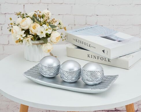 لهجات الرجعية المركزية للطاولة، لهجات ديكور المنزل الفضية العتيقة، ديكور طاولة القهوة، وعاء لهجات زخرفية مع كرات المجالات لديكور طاولة الطعام in Kuwait