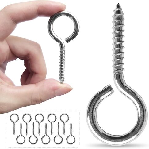 M6 10 Pcs 304 Stainless Steel Screws Eye,2.56 Inch Screw Self Tapping Eye,Load Bearing 200LB, Duty Eye Bolt for Wood Securing Cables Wire,Indoor & Outdoor Use (10, M6 2.56 Inch) in Kuwait