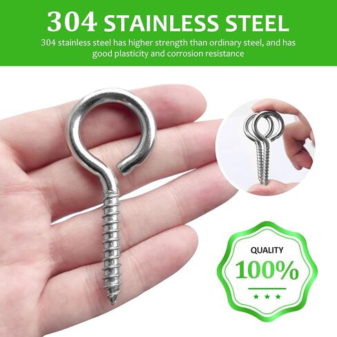 M6 10 Pcs 304 Stainless Steel Screws Eye,2.56 Inch Screw Self Tapping Eye,Load Bearing 200LB, Duty Eye Bolt for Wood Securing Cables Wire,Indoor & Outdoor Use (10, M6 2.56 Inch) in Kuwait