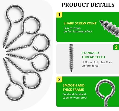M6 10 Pcs 304 Stainless Steel Screws Eye,2.56 Inch Screw Self Tapping Eye,Load Bearing 200LB, Duty Eye Bolt for Wood Securing Cables Wire,Indoor & Outdoor Use (10, M6 2.56 Inch) in Kuwait