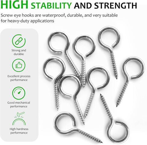 M6 10 Pcs 304 Stainless Steel Screws Eye,2.56 Inch Screw Self Tapping Eye,Load Bearing 200LB, Duty Eye Bolt for Wood Securing Cables Wire,Indoor & Outdoor Use (10, M6 2.56 Inch) in Kuwait