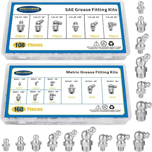 276 PCS SAE & Metric Grease Fittings Kit, Hydraulic Grease Zerks Fittings Standard with 1/4", 1/8" M6 M8 M10 Straight, 90 Degree, 45 Degree Angled in Saudi Arabia