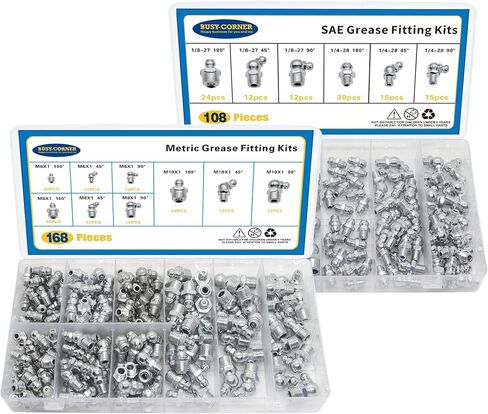 276 PCS SAE & Metric Grease Fittings Kit, Hydraulic Grease Zerks Fittings Standard with 1/4", 1/8" M6 M8 M10 Straight, 90 Degree, 45 Degree Angled in Saudi Arabia