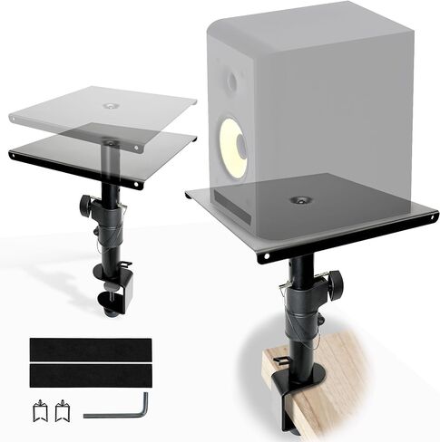AxcessAbles Desktop Clamp-On Studio Monitor Speaker Stands (Pair) | Set of 2 Desktop Speaker Stands - Studio Monitor Stands Height Adjustable | Clamp-on Speaker Stands for Desk in Kuwait
