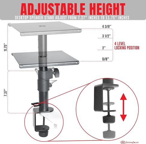 AxcessAbles Desktop Clamp-On Studio Monitor Speaker Stands (Pair) | Set of 2 Desktop Speaker Stands - Studio Monitor Stands Height Adjustable | Clamp-on Speaker Stands for Desk in Kuwait