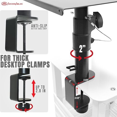 AxcessAbles Desktop Clamp-On Studio Monitor Speaker Stands (Pair) | Set of 2 Desktop Speaker Stands - Studio Monitor Stands Height Adjustable | Clamp-on Speaker Stands for Desk in Kuwait