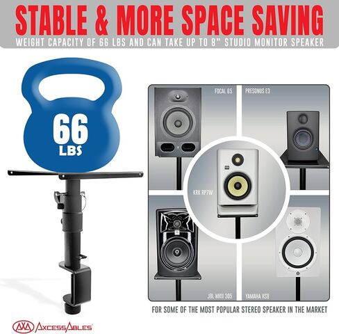 AxcessAbles Desktop Clamp-On Studio Monitor Speaker Stands (Pair) | Set of 2 Desktop Speaker Stands - Studio Monitor Stands Height Adjustable | Clamp-on Speaker Stands for Desk in Kuwait