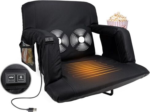 Heated Stadium Seat for Bleachers 21 Inch - Massage Seats with Back Support, Bleacher Chairs Arm Support Cushion, 3 Levels of Heat&Massage, 6 Reclining Positions, Pockets Folding Chair Outdoor Sports in Saudi Arabia