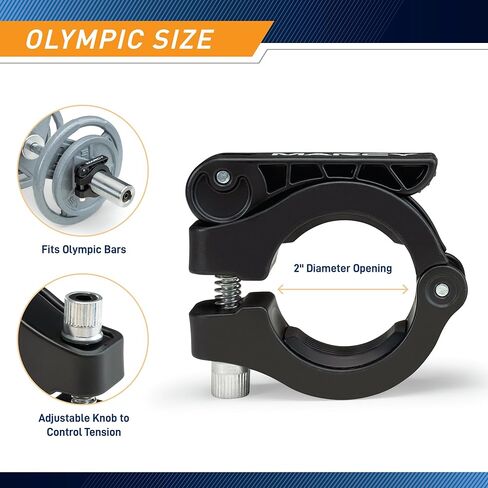 مشابك طوق بقفل أثقال أوليمبية من الراتنج النايلون قابلة للتعديل (2 بوصة) مع مزلاج سريع التحرير لتدريب الأثقال وتدريبات اللياقة البدنية، أسود، OBC-8BK in Kuwait