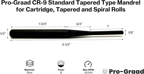 CR-9X5 CR-9 Standard Tapered Type Mandrels for Cartridge Rolls, 3-1/2" Overall Length, 1/4"x1-3/4" Shank x 1/8"x1" Pilot (Pack of 5) in Saudi Arabia