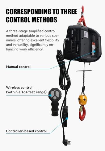 Electric Hoist, 1100lbs Electric Winch 110v with Remote, Portable Winch, Hoist Lift, 25ft Height HQZJ-1100-7.6-C in Kuwait