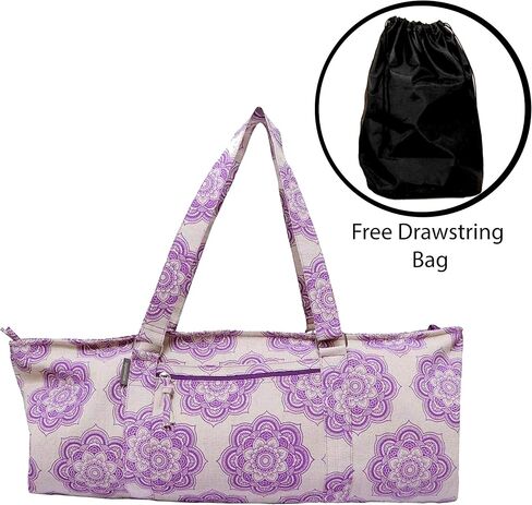 Yoga Mat Bag for Women, Cotton & Jute Storage Bag with Mandala Print, Large Multi-Functional Yoga Bag with Zipper Pocket, Mat Carrier Bag, Fitness Mat Holder for Yoga, Studio, Workout (29x8x12) in Saudi Arabia