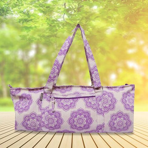 Yoga Mat Bag for Women, Cotton & Jute Storage Bag with Mandala Print, Large Multi-Functional Yoga Bag with Zipper Pocket, Mat Carrier Bag, Fitness Mat Holder for Yoga, Studio, Workout (29x8x12) in Saudi Arabia