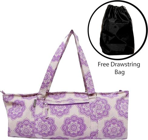 Yoga Mat Bag for Women, Cotton & Jute Storage Bag with Mandala Print, Large Multi-Functional Yoga Bag with Zipper Pocket, Mat Carrier Bag, Fitness Mat Holder for Yoga, Studio, Workout (29x8x12) in Saudi Arabia