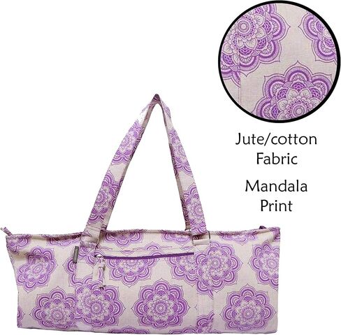 Yoga Mat Bag for Women, Cotton & Jute Storage Bag with Mandala Print, Large Multi-Functional Yoga Bag with Zipper Pocket, Mat Carrier Bag, Fitness Mat Holder for Yoga, Studio, Workout (29x8x12) in Saudi Arabia