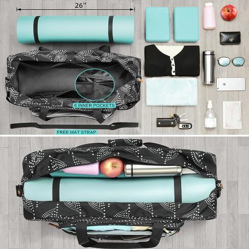 Yoga Mat Bag, 8-Pocket Yoga Gym Bag Fits 1/2" Thick Mat & Yoga Blocks, Detachable Straps | Large Gym Bag With Yoga Mat Holder For Women, Men. Yoga Duffle, Yoga Tote in Saudi Arabia