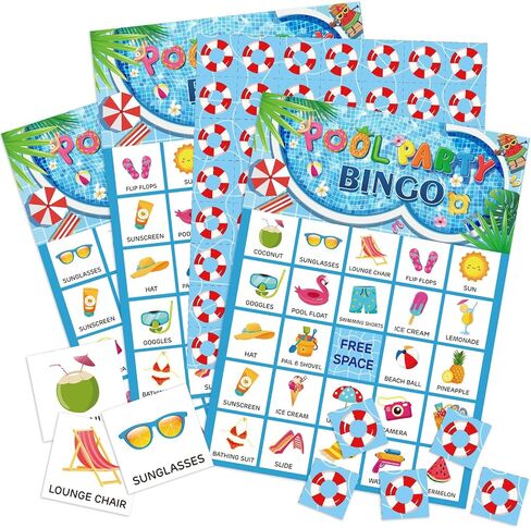 Liliful 35 Pcs Pool Party Bingo Games 24 Players Summer Bingo Cards Beach Party Games for Boys Girls Adults Family Classroom Activities Hawaiian Tropical Party Favors Supplies in Saudi Arabia