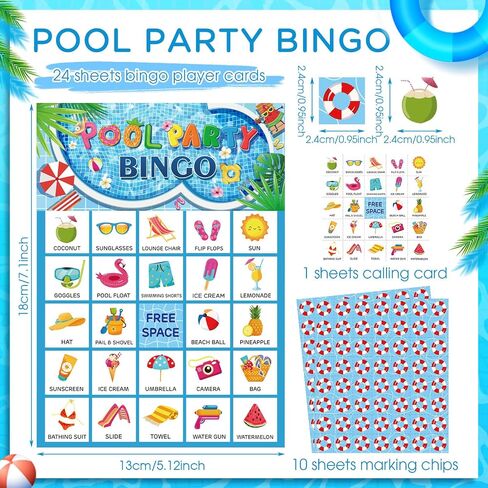 Liliful 35 Pcs Pool Party Bingo Games 24 Players Summer Bingo Cards Beach Party Games for Boys Girls Adults Family Classroom Activities Hawaiian Tropical Party Favors Supplies in Saudi Arabia