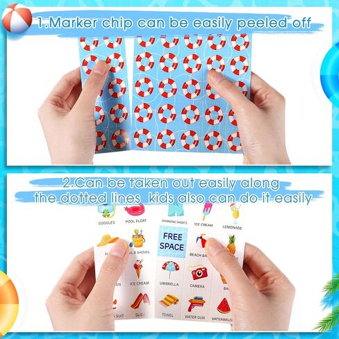 Liliful 35 Pcs Pool Party Bingo Games 24 Players Summer Bingo Cards Beach Party Games for Boys Girls Adults Family Classroom Activities Hawaiian Tropical Party Favors Supplies in Saudi Arabia