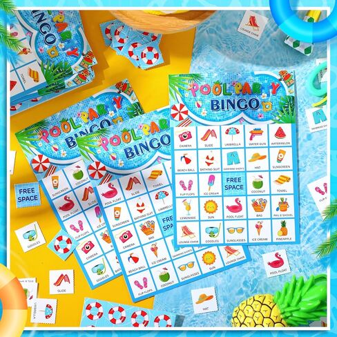 Liliful 35 Pcs Pool Party Bingo Games 24 Players Summer Bingo Cards Beach Party Games for Boys Girls Adults Family Classroom Activities Hawaiian Tropical Party Favors Supplies in Saudi Arabia