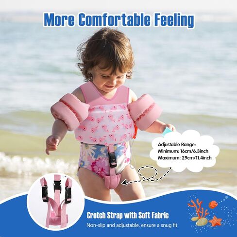 MoKo 13-30 رطل/30-70 رطل طفل يطفو على الذراع، سترة سباحة للأطفال الصغار، سترة ذراع سباحة كرتونية للأطفال مع حزام بين الساقين، سترات تطفو على حمام السباحة وأكمام وأشرطة كتف تعلم السباحة in Saudi Arabia