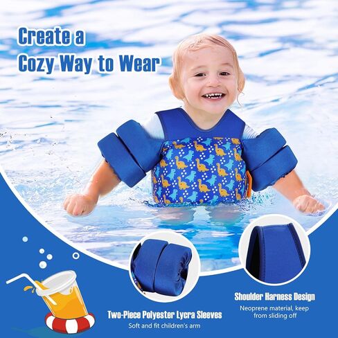 MoKo 13-30lbs/30-70lbs Toddler Floaties Arm Floaties, Toddler Swim Vest Cartoon Swim Arm Band for Kids with Crotch Strap Pool Float Vests Sleeves Shoulder Straps Learn to Swim in Saudi Arabia