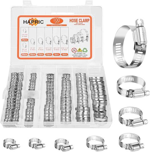 62 Pcs Hose Clamps 304 Stainless Steel Hose Clamp Assortment Kit 1/4''–1-1/2''(6-38mm) Worm Gear Clamps for Fuel Line, Plumbing, Automotive in Saudi Arabia