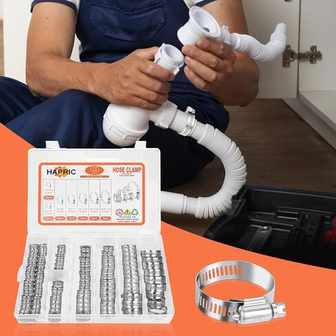 62 Pcs Hose Clamps 304 Stainless Steel Hose Clamp Assortment Kit 1/4''–1-1/2''(6-38mm) Worm Gear Clamps for Fuel Line, Plumbing, Automotive in Saudi Arabia