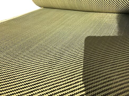 (1 ft -25 ft Rolls) KARBXON - 12 in - Carbon Fiber Aramid Fabric - Yellow - 3K - 240g/meter - Twill Weave - Advanced Cloth Fabric - Rolled 12" Wide Hemmed Fabric for Repair, Drones, RC & DIY Projects in Saudi Arabia