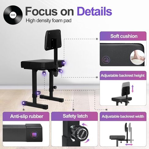 Adjustable Piano Bench with Backrest, Music Keyboard Bench Seat Piano Stool with Black Padded Cushion, Piano Stool Chair for Keyboard Stand, Musicians, Children and Adult in Kuwait