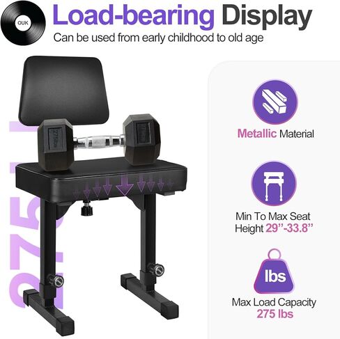 Adjustable Piano Bench with Backrest, Music Keyboard Bench Seat Piano Stool with Black Padded Cushion, Piano Stool Chair for Keyboard Stand, Musicians, Children and Adult in Kuwait