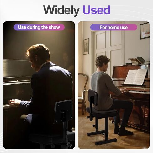 Adjustable Piano Bench with Backrest, Music Keyboard Bench Seat Piano Stool with Black Padded Cushion, Piano Stool Chair for Keyboard Stand, Musicians, Children and Adult in Kuwait