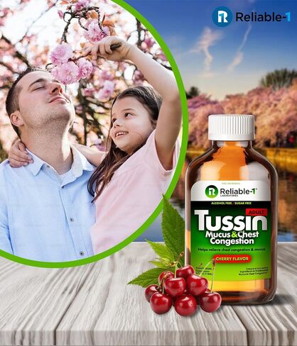 Tussin Adult Strength Mucus & Chest Congestion Relief (Natural Cherry Flavor) Guaifenesin Expectorant Alcohol and Sugar Free Decongestant Liquid to Clear Phlegm in Saudi Arabia