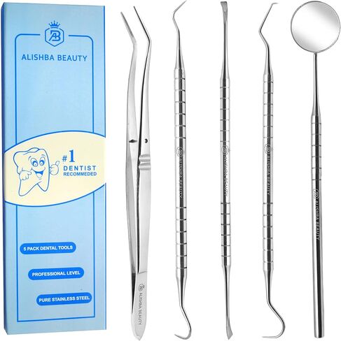 Dental Hygiene Kit - Calculus & Plaque Remover Dental Tool Set - Stainless Steel Tarter Scraper, Tooth Pick, and Mouth Mirror Dentist Instrument Set for Teeth Cleaning in Saudi Arabia